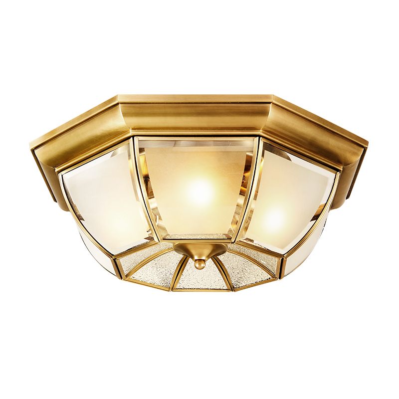 Shaded Living Room Flush Mount Light Fixture Traditional Glass Gold Flushmount Ceiling Lamp