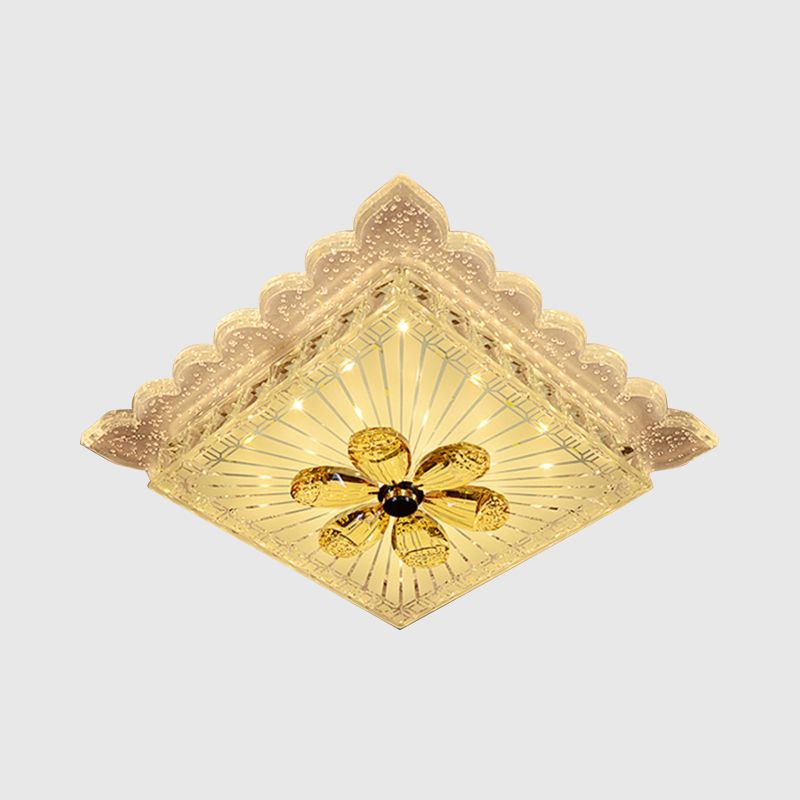 Crystal Square Flush Light Fixture Modernist LED White Ceiling Flush Mount in Warm/White Light with Scalloped Edge