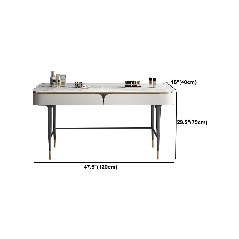 39.37" Wide Vanity Set with Stool Stone Top Makeup Vanity Table in White