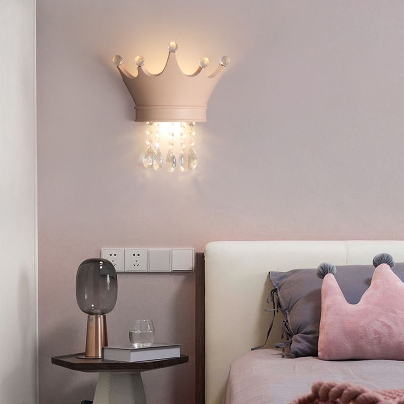 Modern Style Wall Light Colorful Crown Shape Wall Sconce with Crystal for Bedroom