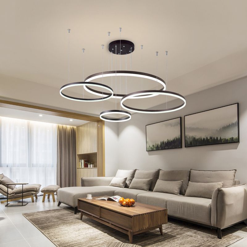 Múltiples anillos accesorios de iluminación de lámparas de araña de araña modernas para comedor