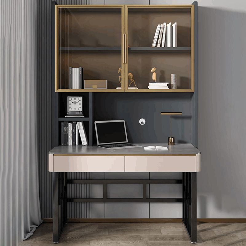Rectangular Shaped Modern Office Desk Stone Writing Desk in White/Grey