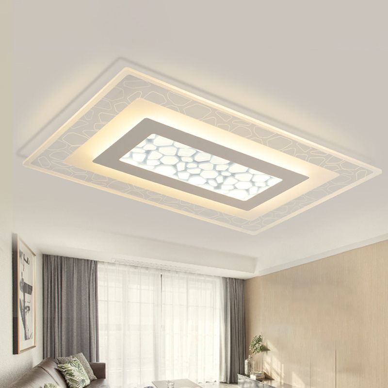 Dunste ronde/vierkante/rechthoekige plafondlamp Minimalistisch acryl Slaapkamer Kleine/grote LED-inbouwlamp met kiezelpatroon in wit