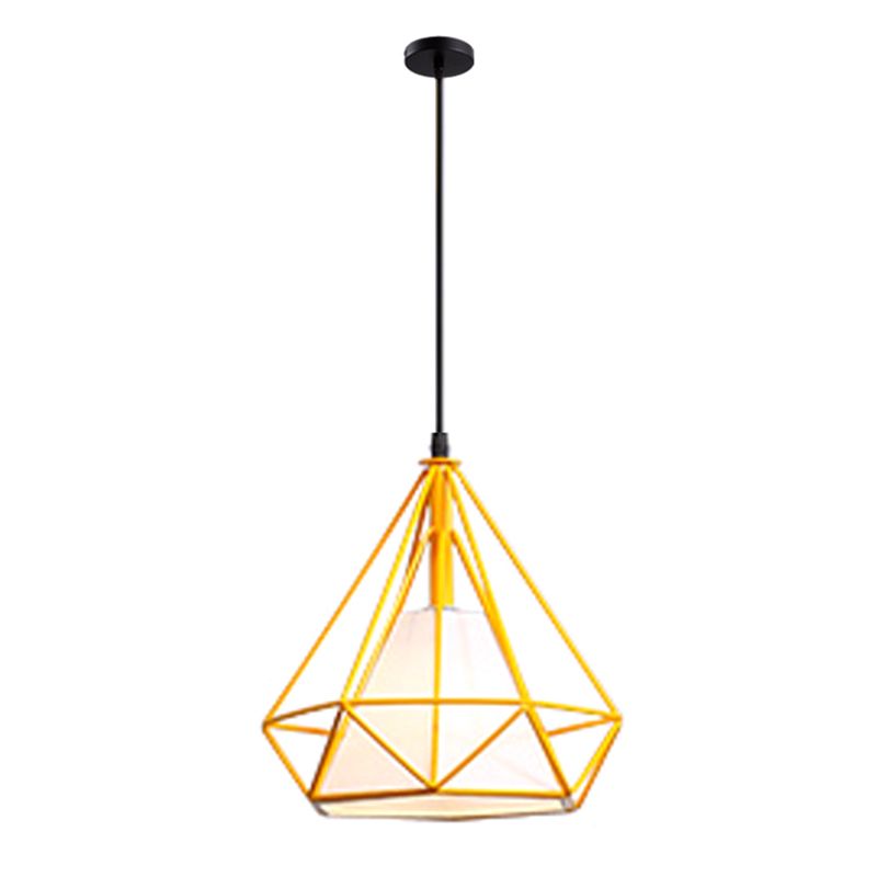 4-Color Optional Metal Cage Hanging Light Single Bulb Diamond Shaped Bedroom Lighting Fixture