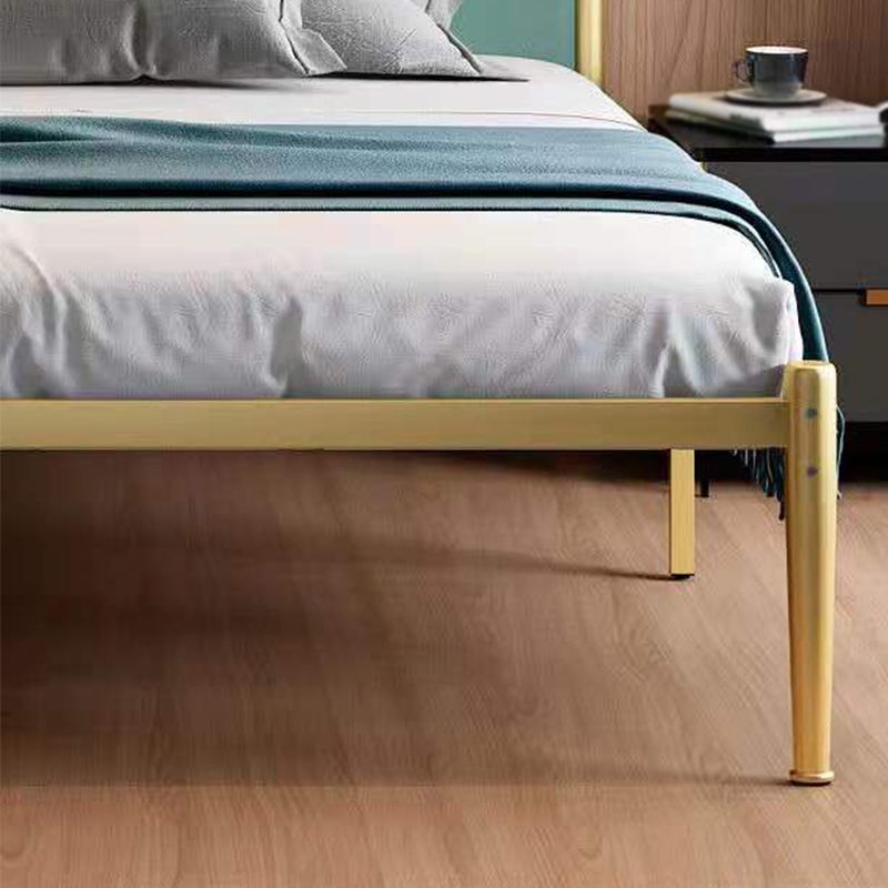 Glam Golden Frame Bed with Metal Legs and Upholstered Headboard