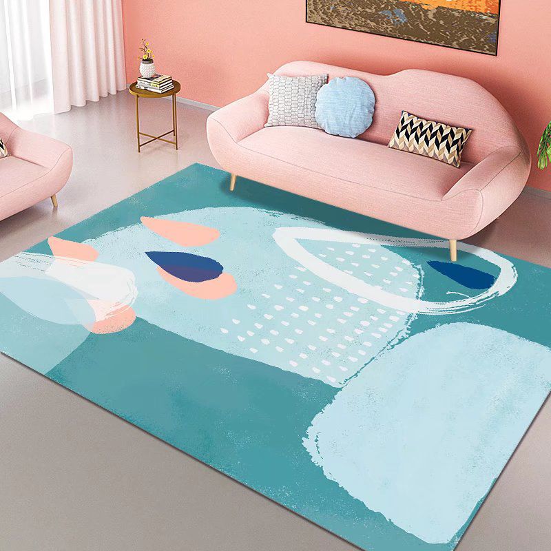 Black Contemporary Rug Polyester Color Lump Rug Non-Slip Backing Rug for Living Room