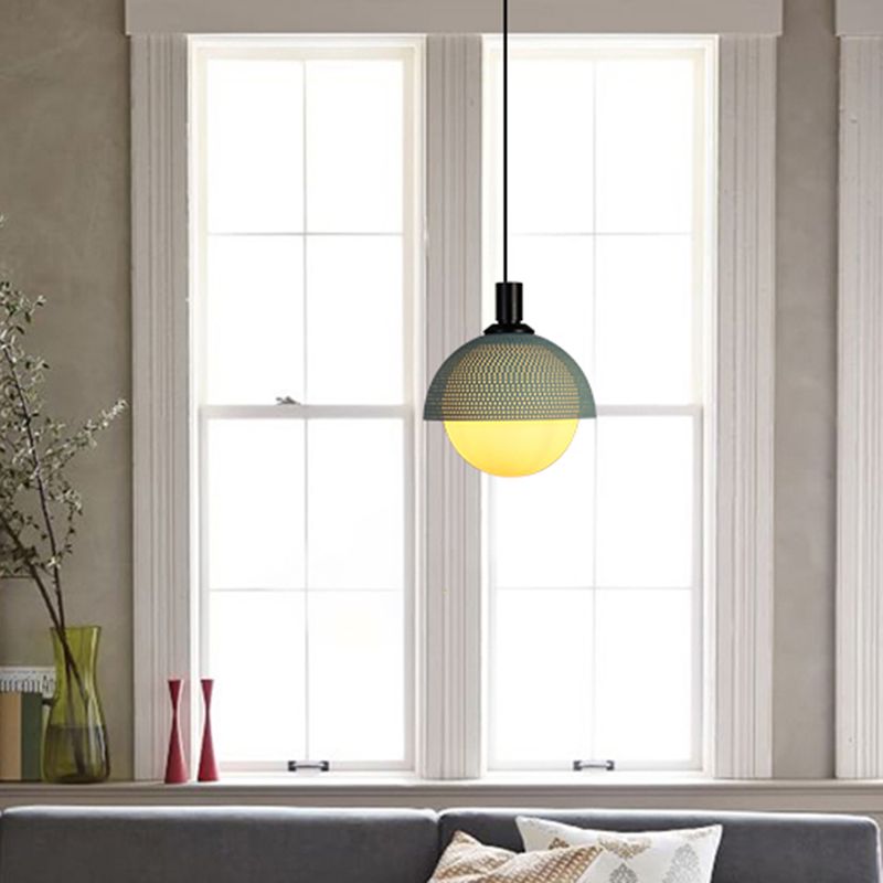Metal Bowl Ceiling Lamp Modernism 1 Head Hanging Pendant Light in Beige/Gray and Green for Bedroom