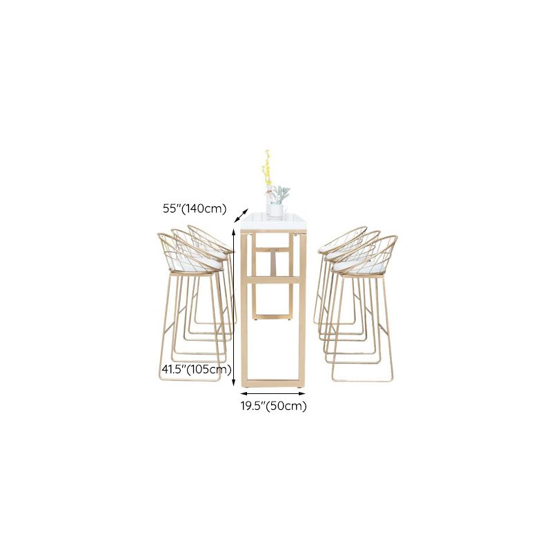 Rectangle White Solid Wood Table Gold and Metal Base Bar Table for Kitchen Living Room