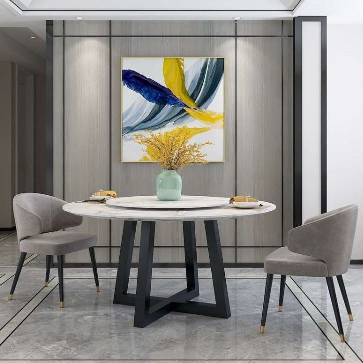 Metal and Stone Table Glam Style Minimalist Family Round Dining Table for Home