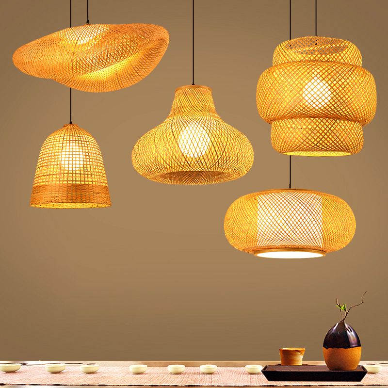Modern Hand-Woven Suspension Pendant Light Rattan 1 Light Pendant Light