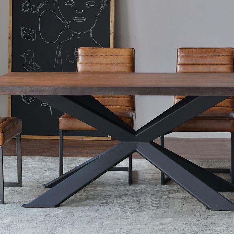 Rectangle Black Base Dining Table Industrial Wood Table for Dining Room