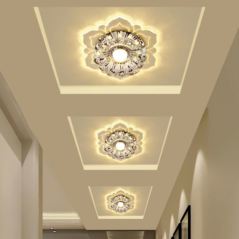 Crystal Flower Shaped LED Flush Mount Modern Clear Flushmount Ceiling Light for Entryway