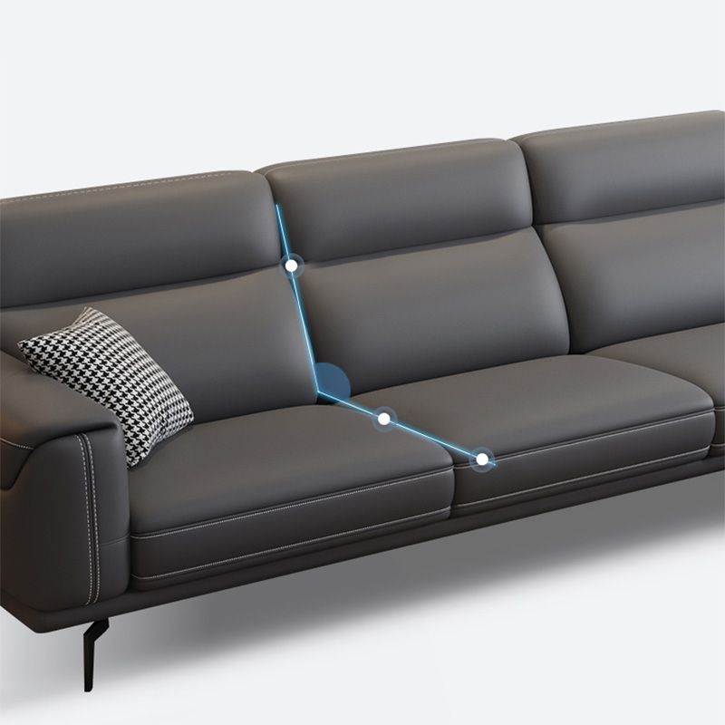 Modern Tufted Tight Back Genuine Leather Sectionals, 36" Sectional Sofa in Kingston Gray