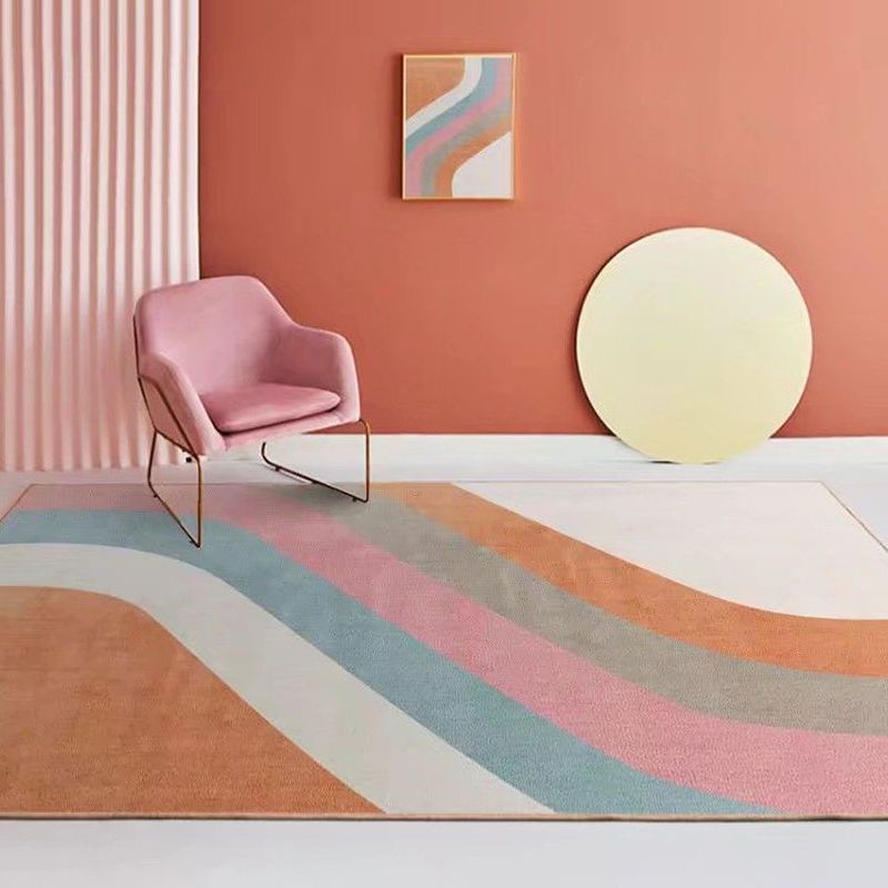 Dark Green Modern Rug Polyester Striped Area Rug Non-Slip Backing Rug for Drawing Room