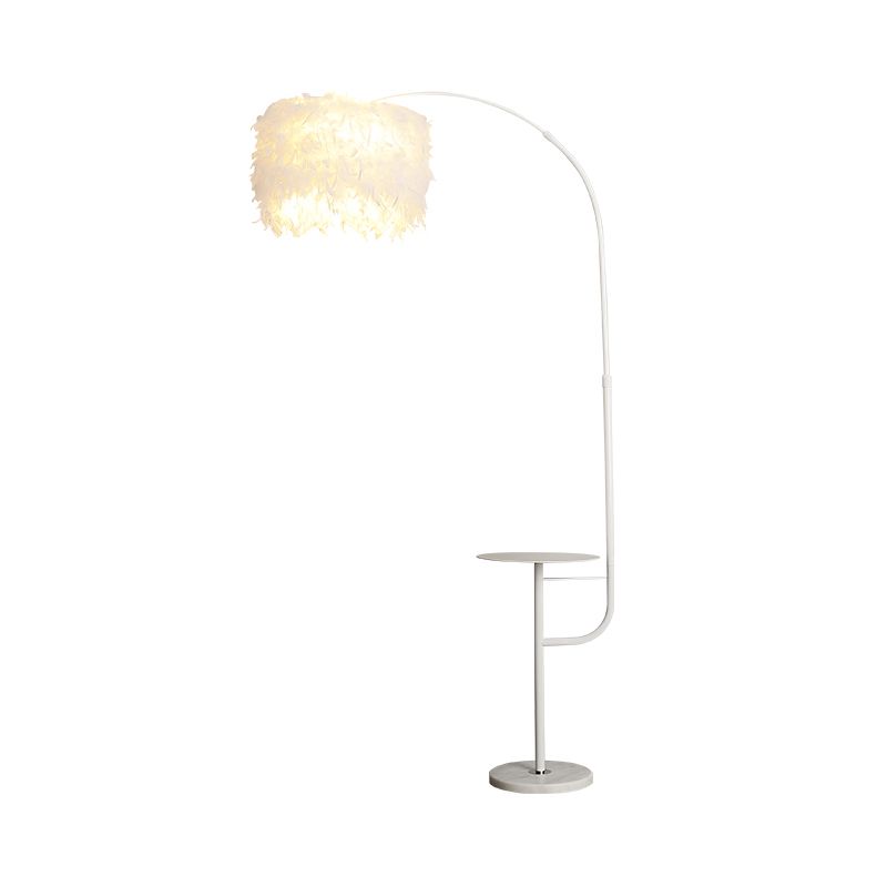 Trommelvormige veer staande lamp Noordse 1-bulb zwart/wit zwanenhals vloerlicht met/zonder lade