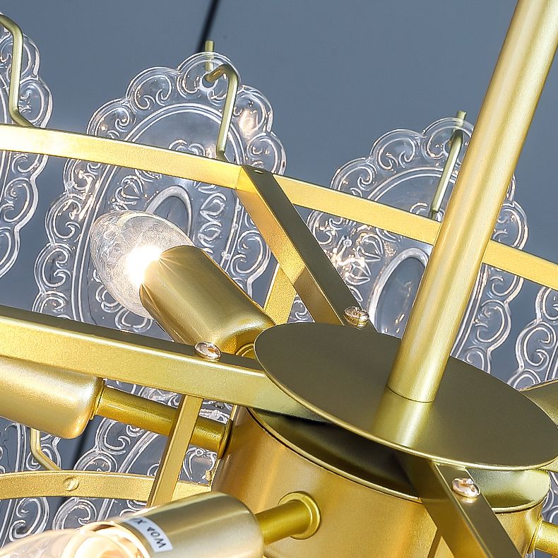 Wheel Shape Chandelier Modern Iron Down Lighting Pendant with Glass Lampshade for Bedroom