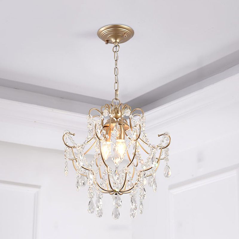3 Heads Crystal Stands Chandelier Contemporary Gold Curved Arms Living Room Suspension Lighting