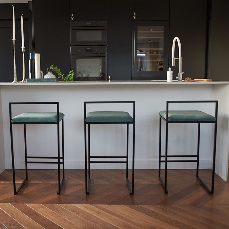 Modern Backrest Counter Stool Iron Kitchen Bar Stool with Velvet Cushion and Pedal