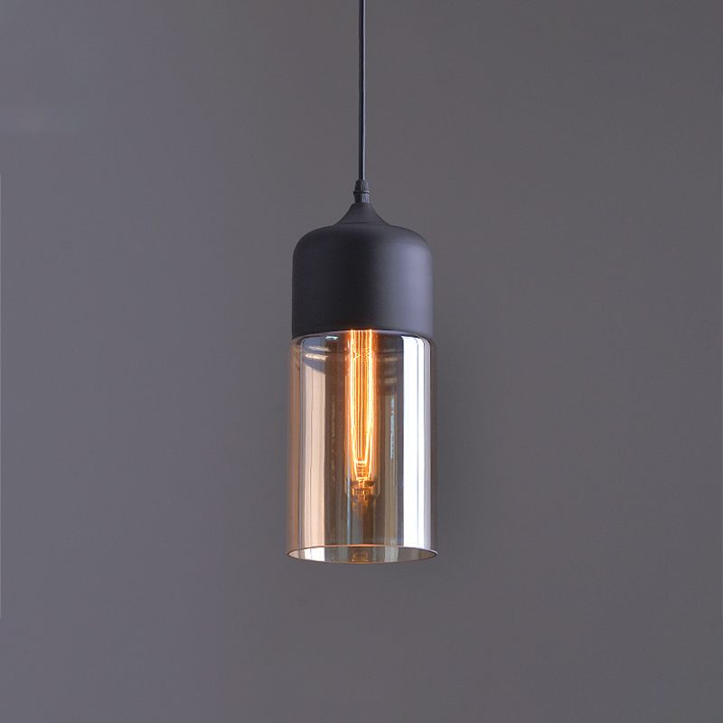 Cylinder Shade Bar Ceiling Pendant Lamp Clear Glass 1-Light Simplicity Suspension Lamp in Black