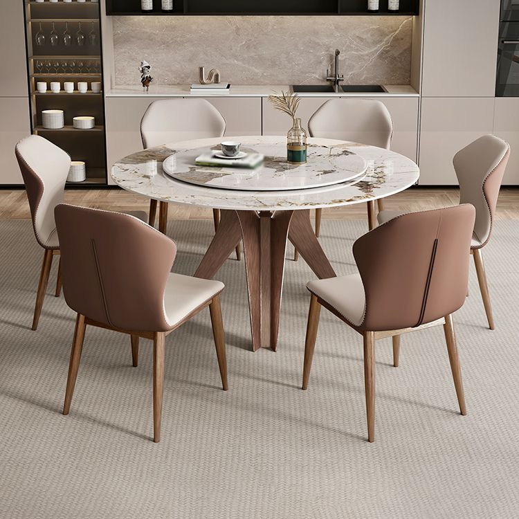 Modern Round Dinette Set 1/4/7/9 Pieces Sintered Stone Dining Table Set with Turntable