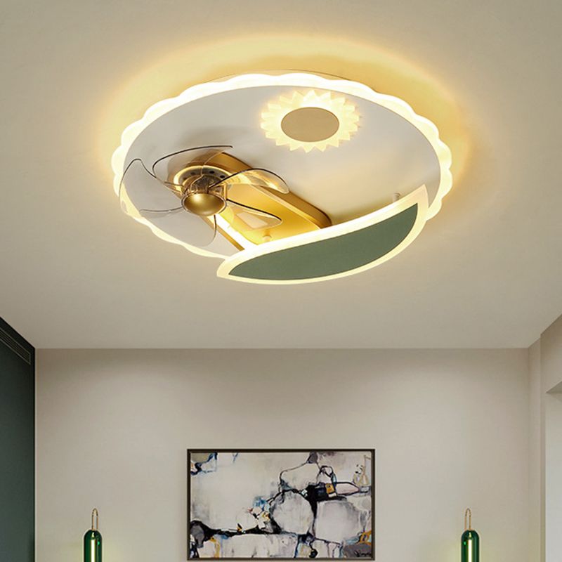 Modern LED Semi Flush Ceiling Light with Windmill Design Gold Round Pendant Fan Light, 19.5" Wide