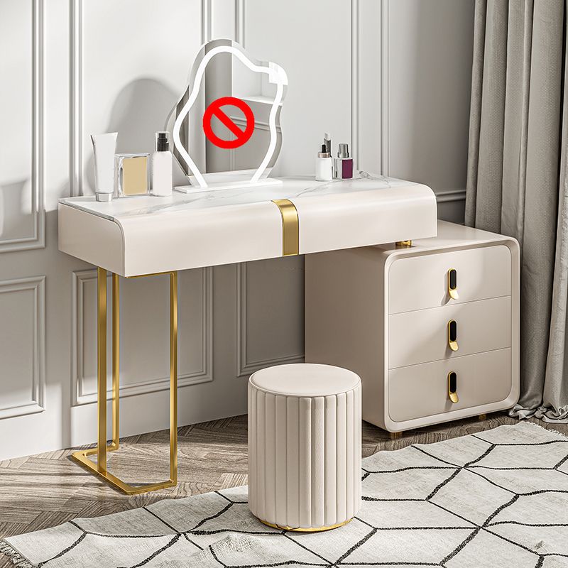 Glam Slate Top Makeup Vanity Desk Table 30.7" Tall Beige Dressing Table