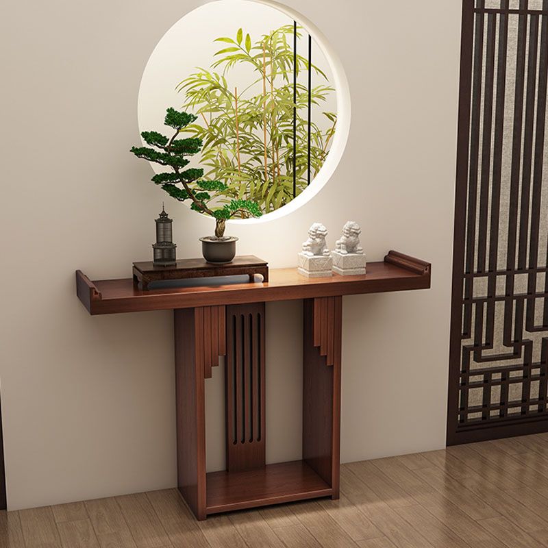 Pine Rectangle Console Table Mid-Century Modern 12" W Accent Table for Hall