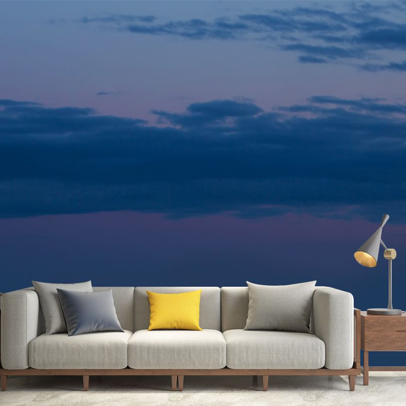 Blue Lake at Night Mural Moon Behind the Cloud Modern Washable Wall Decor Above Bed