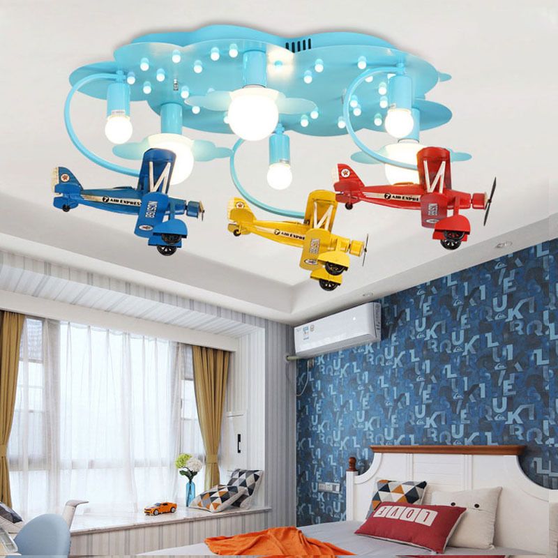 Kid Bedroom Fighter Plane Ceiling Light Fixture Metal Modern Flush Mount Ceiling Light