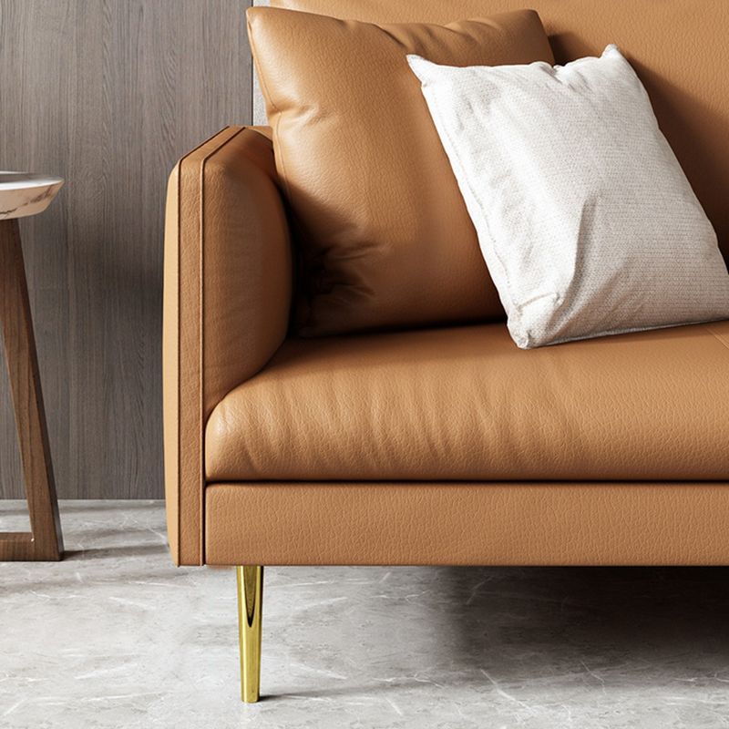 Stationary Leather Sofa Square Arm Standard Glam Settee for Living Room