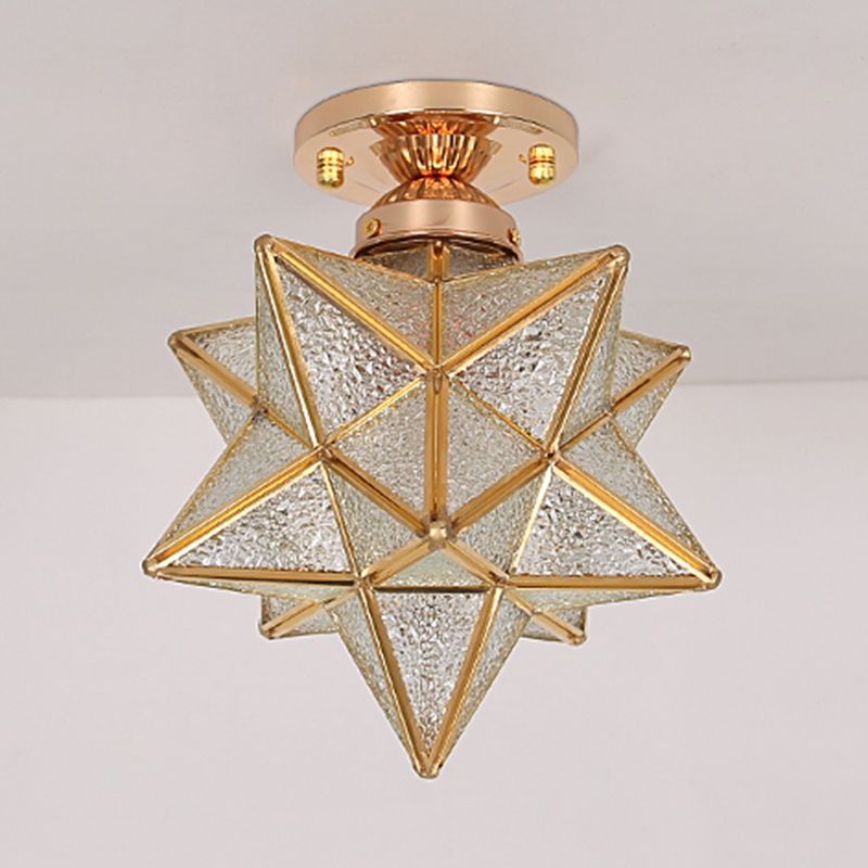 Glass Gold Flush Mount in Colonical Luxury Style Copper Star Ceiling Fixture for Corridor