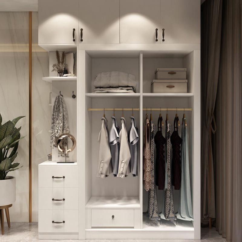 Contemporary Wardrobe White Colour Wooden Wardrobe Closet With 2 Drawers