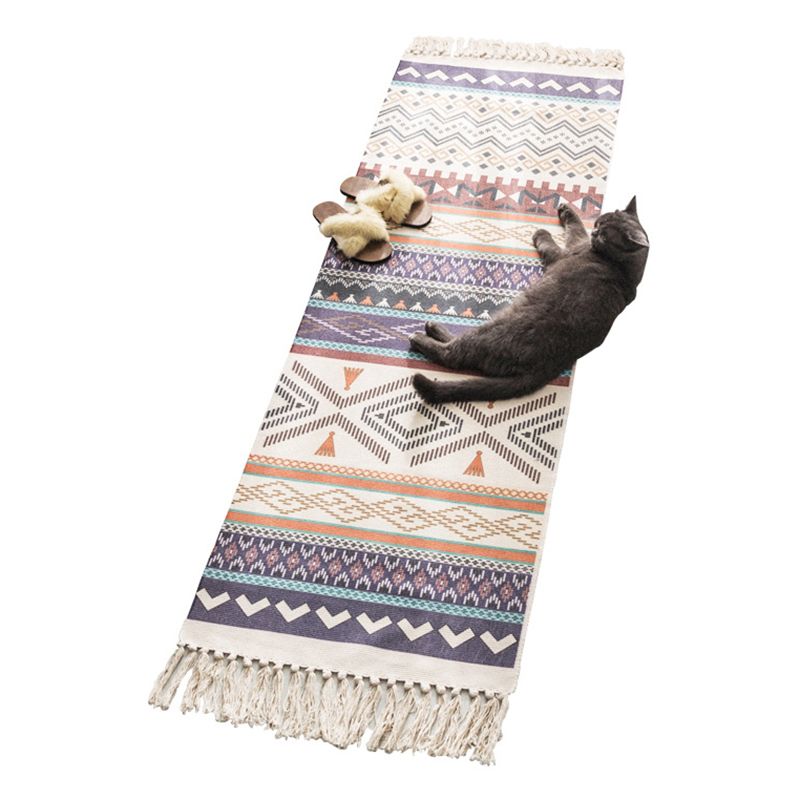 Multi-Color Americana Rug Victorian Cotton Blend Rug Washable Carpet with Fringe for Bedroom