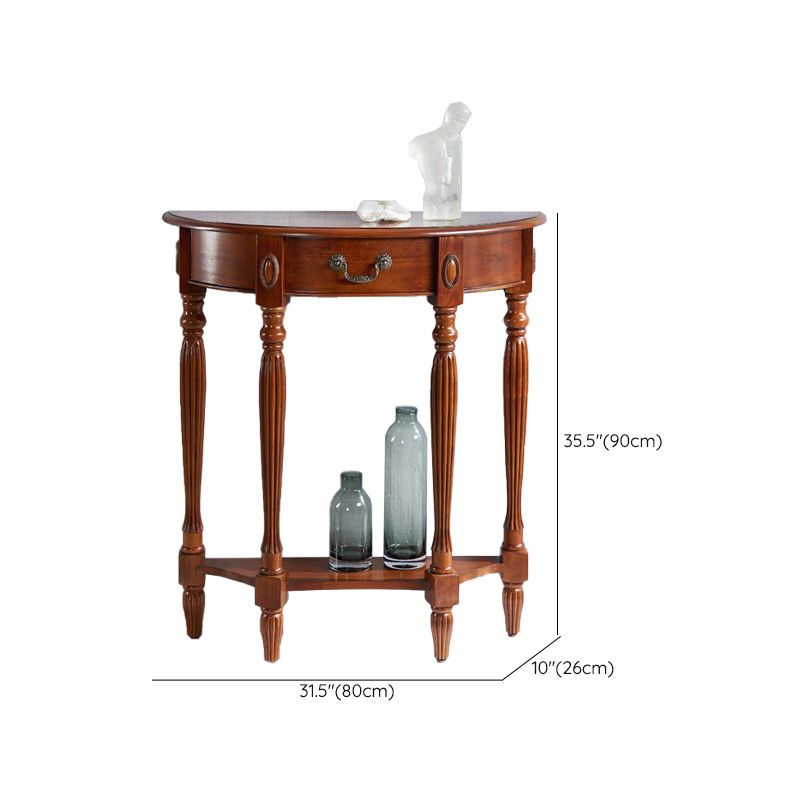 Victorian Brown End Table Half Moon Sofa Console Table for Hall