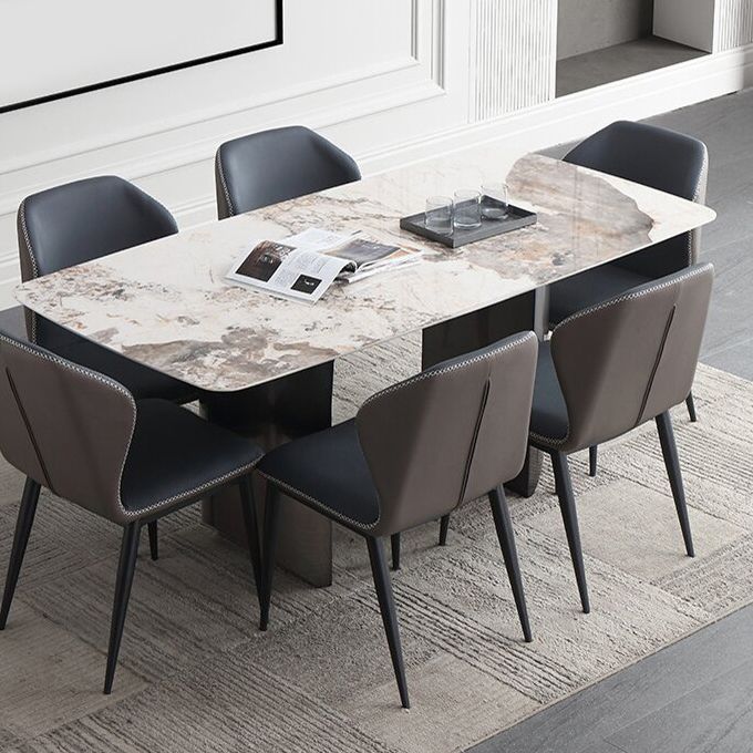 Modern Rectangle Shape Sintered Stone Dining Table Kitchen Dining Table with Double Pedestal