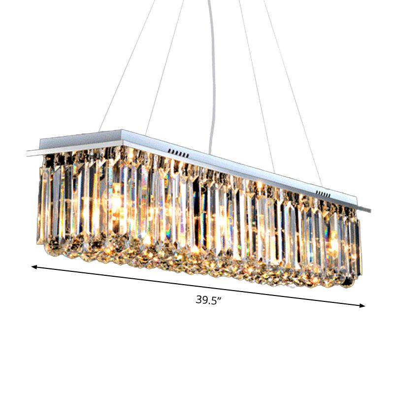 Rectangle Restaurant Ceiling Pendant Contemporary Crystal 4/5/6 Lights Stainless Steel Island Lamp