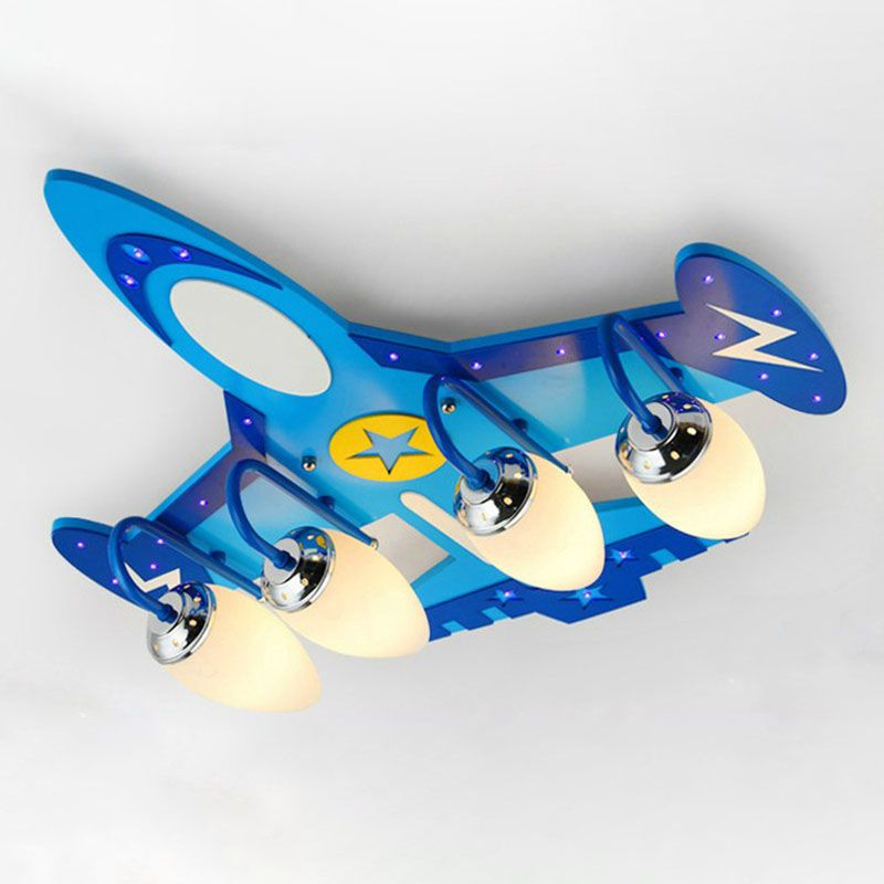 Blue Aircraft Flush Mount Lighting Kids Style Metal LED Flush Mount Fixture for Nursery