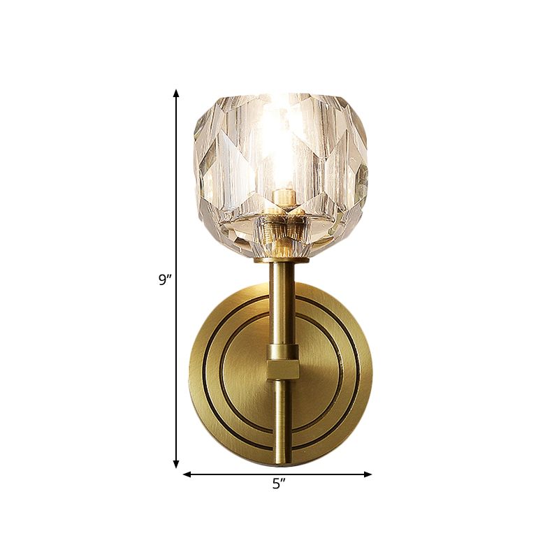 Clear Bevel Cut Glass Gold Wall Sconce Light Globe 1/2 Bulb Contemporary Wall Lighting Idea