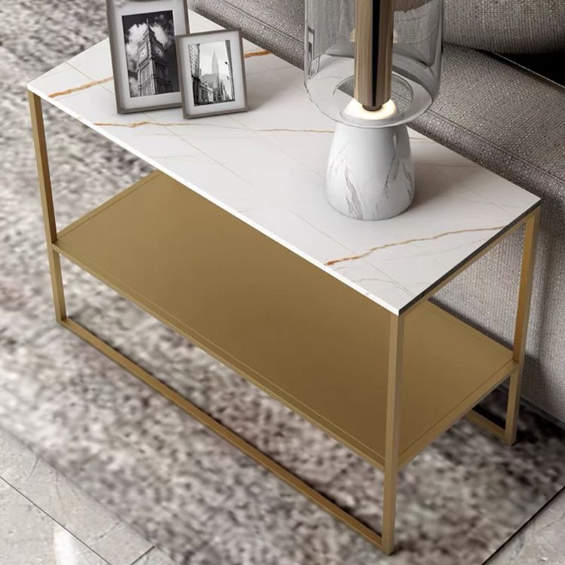 Modern Style Cocktail Table Grey/white/black Rock Slate Top Metal Base Coffee Table