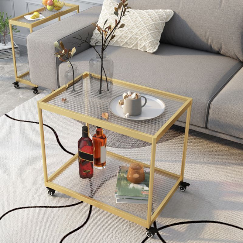 21.6" Tall Modern Rectangular Glass Top Side Table Iron Frame End Table with Shelf