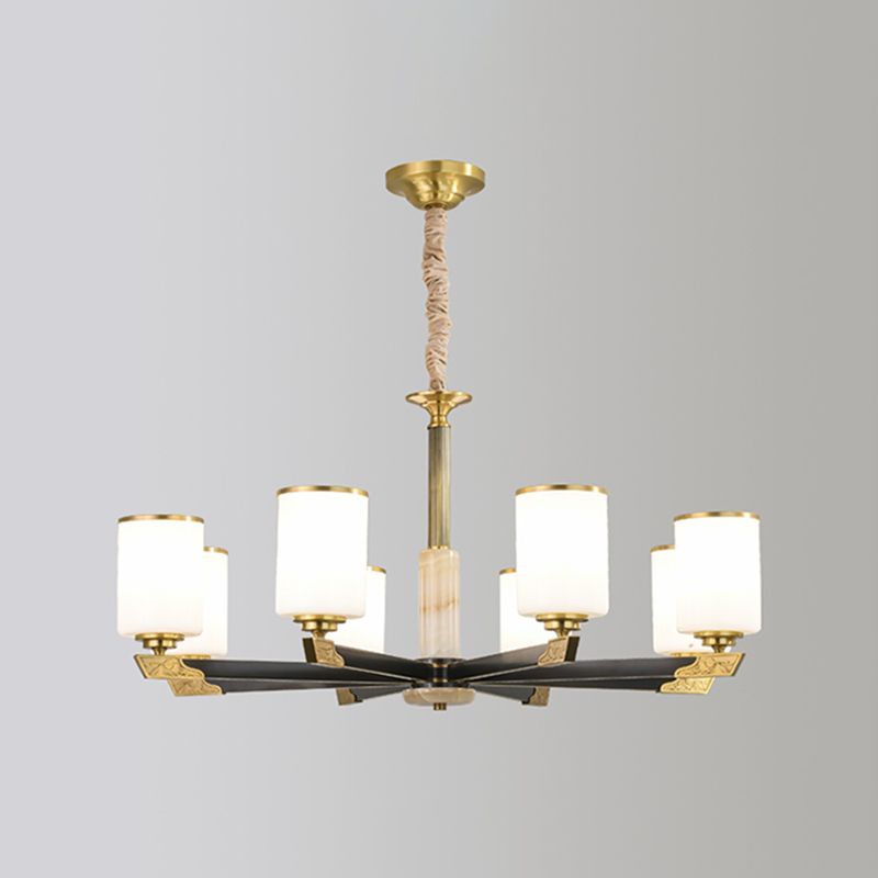 Cylindrical Shape Pendant Lights Modern Style Glass Chandelier Lights in Gold