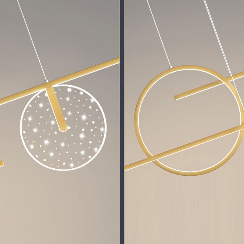 Modern Metal LED Ceiling Lamp Circle Shape Island Light with Plastic Shade for Living Room