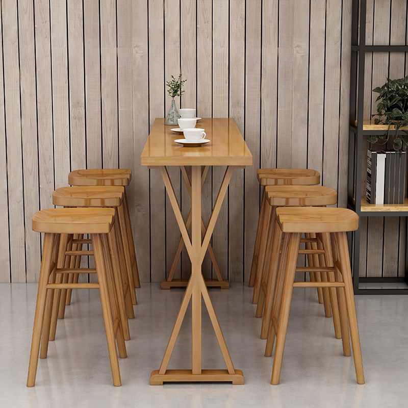 Contemporary Solid Wood Bar Stool Table Rectangle Bar Table in Brown for Indoor