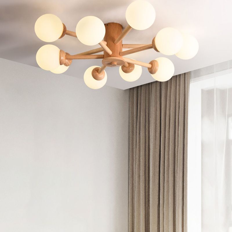 Nordic Style Wooden Ceiling Light Ball Shape Shade Ceiling Lamp for Living Room