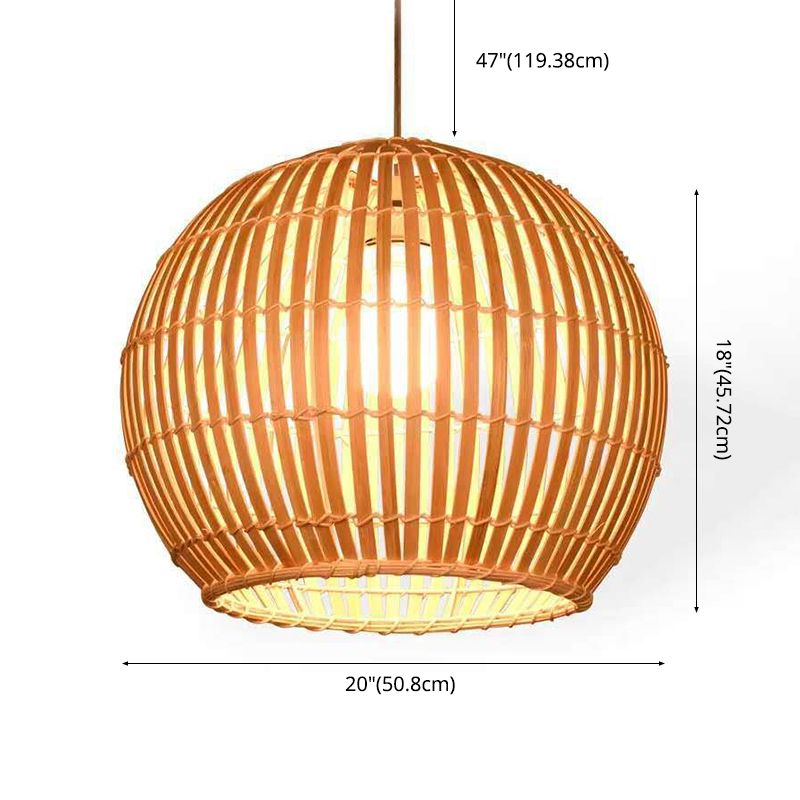 Spherical Hand-Woven Pendant Asia Art Deco 1 Bulb Bamboo Hanging Light for Dining Table