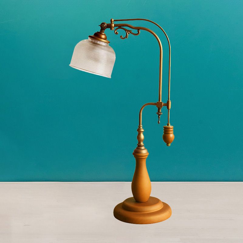 Burvy Metallic Tafellicht Antiek Stijl 1 Bulb Bed Bedide Nachtstand Lamp in Roodbruin/Geelbruin/Wood met cilindrische heldere glazen schaduw