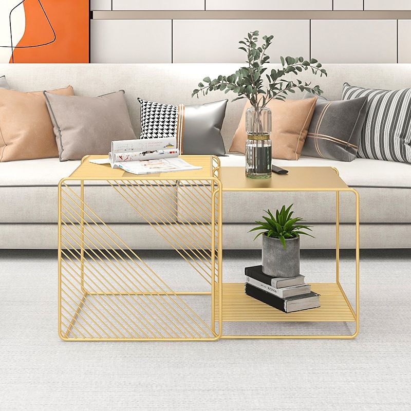 Square Coffee Table Mid-Century Modern with Iron Top and Iron Base