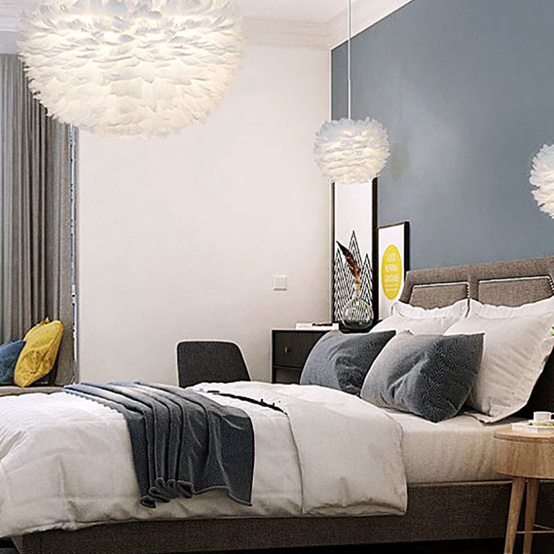 Modern Style Unique Chandelier Feather 3 Light Hanging Lamp for Bedroom