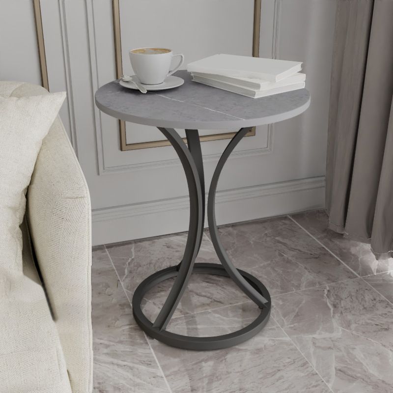 Modern Slate Round Side End Table Pedestal Table for Living Room