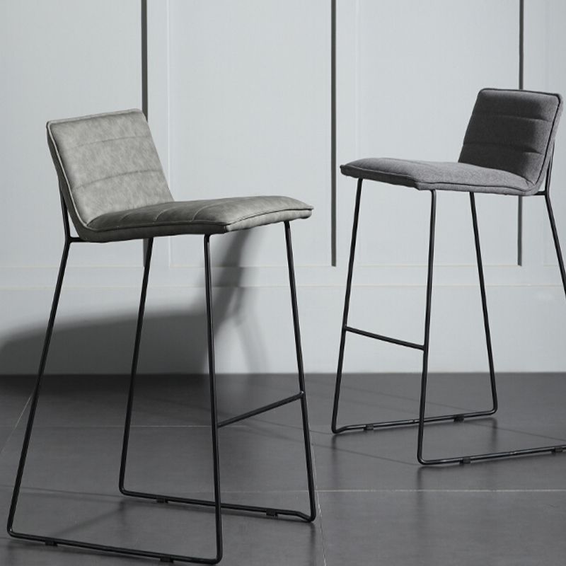 Contemporary Armless Upholstered Low Back Bar Stools with Metal Base